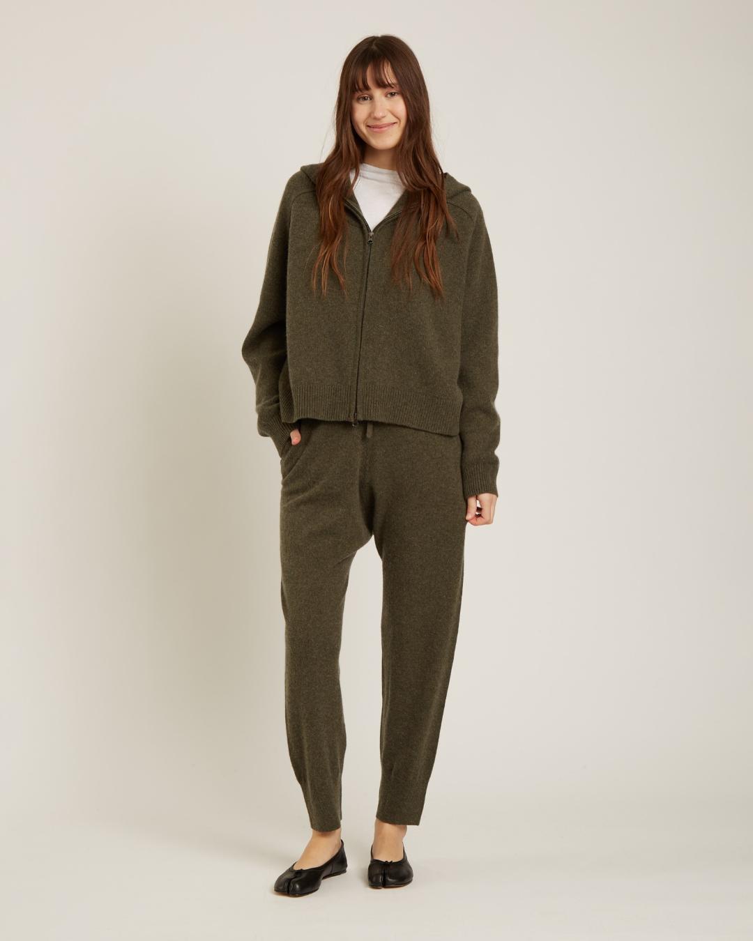 knit zip up hoodie in green