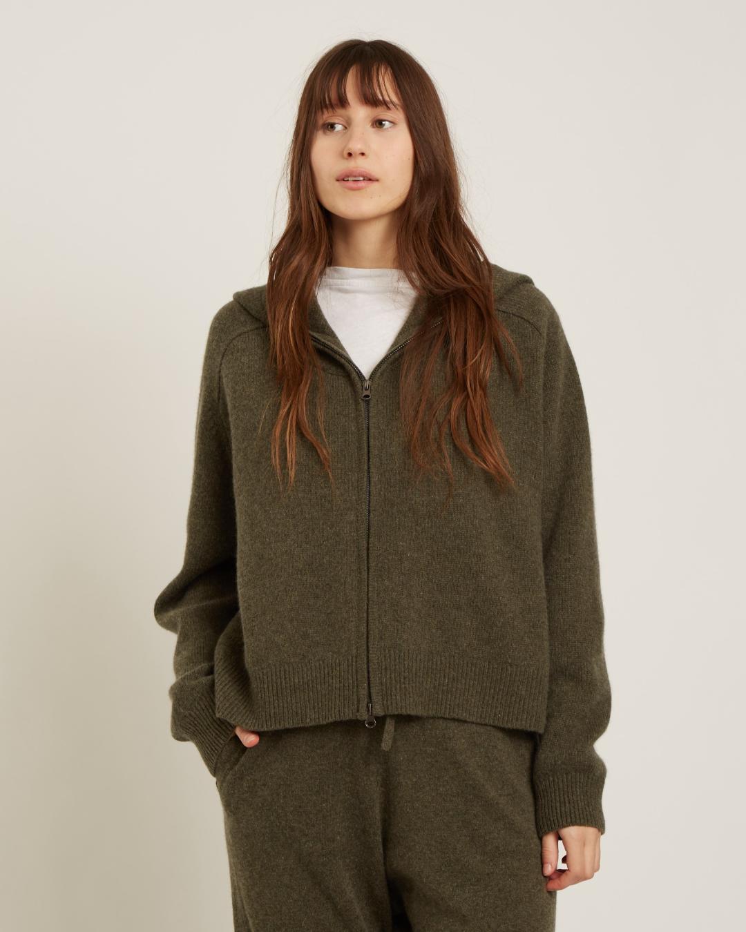 knit zip up hoodie in green