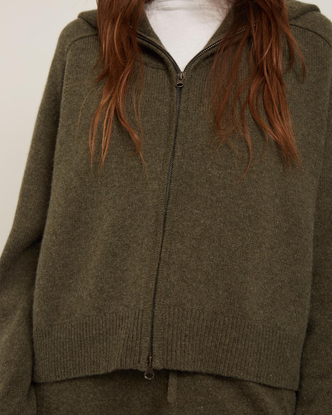 knit zip up hoodie in green