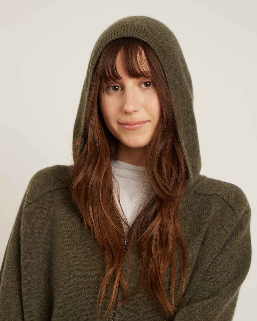 knit zip up hoodie in green