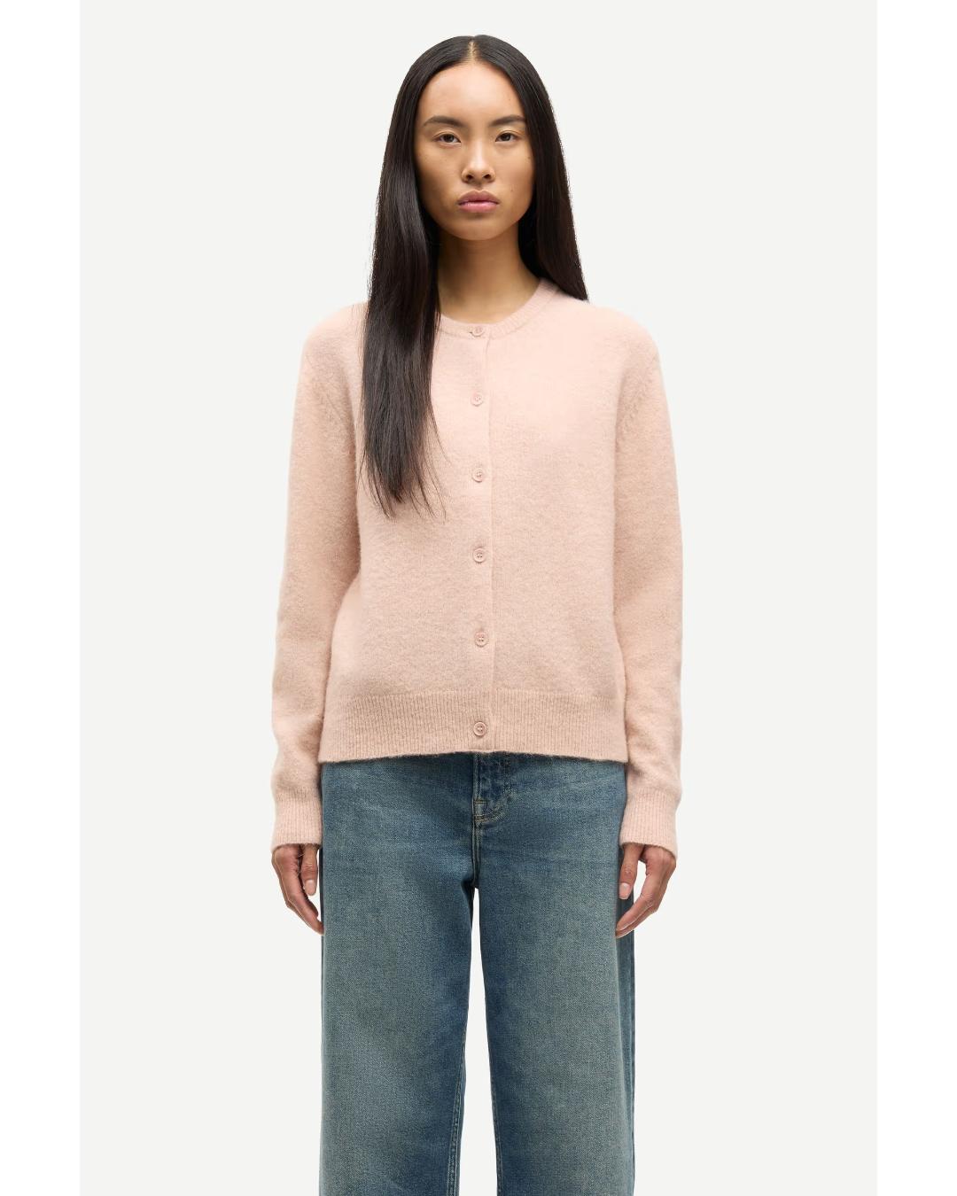 button up cardigan in a light pink