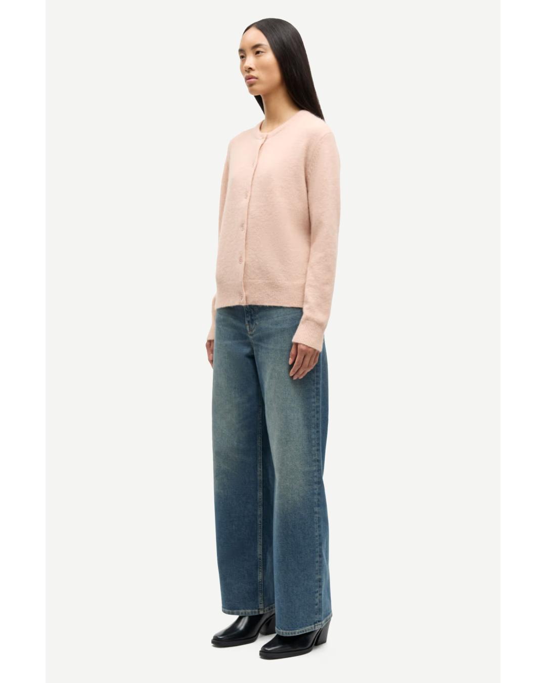 button up cardigan in a light pink