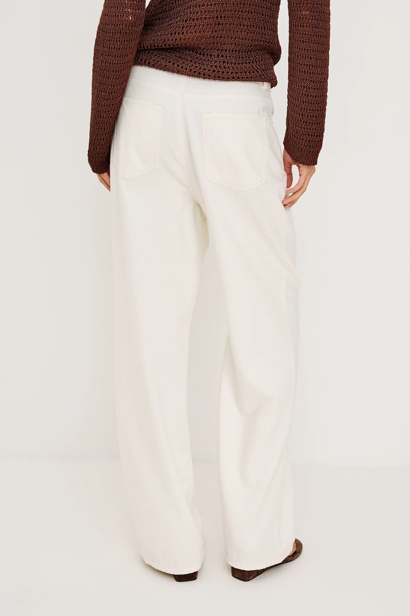 wide leg pant in ivory with a drawstring