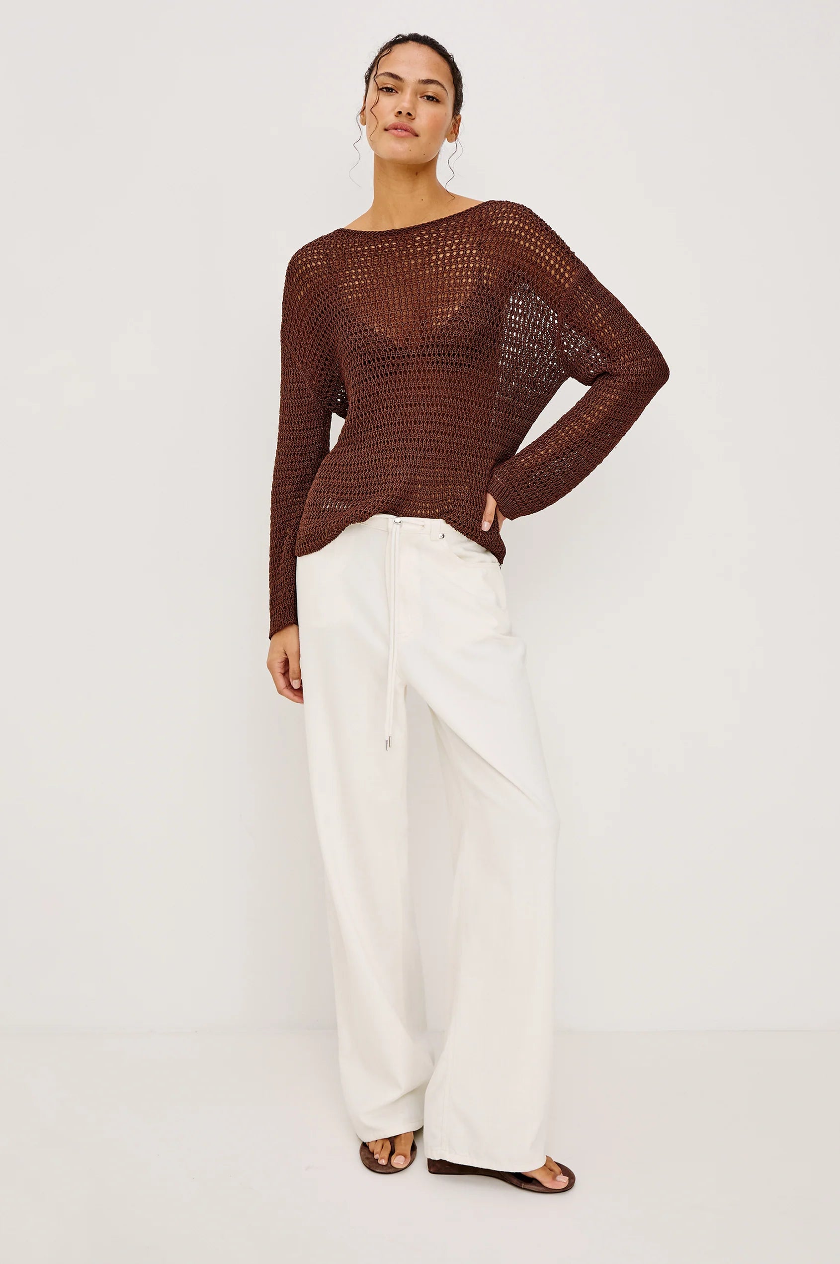 wide leg pant in ivory with a drawstring