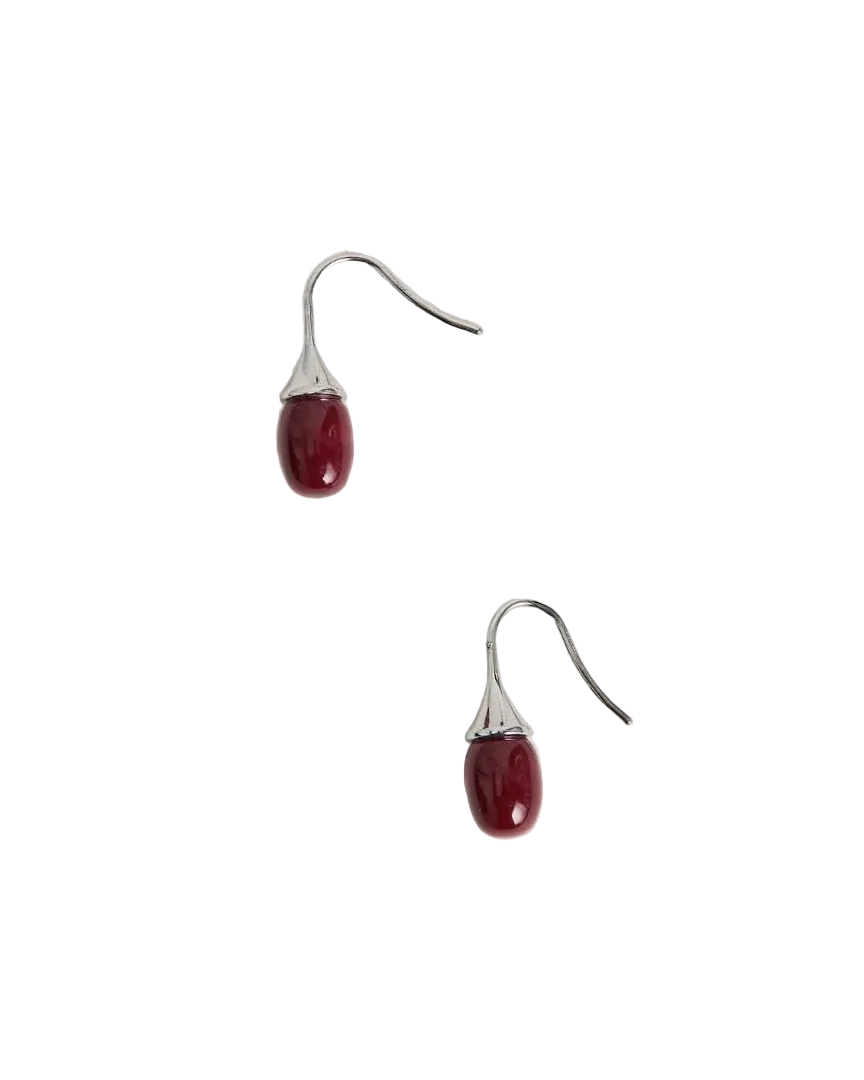 silver drop earring with red stone