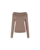 off shoulder sweater in brown