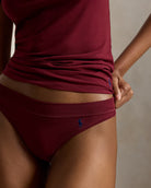 a mid rise cotton thong by polo ralph lauren in a dark burgundy colour