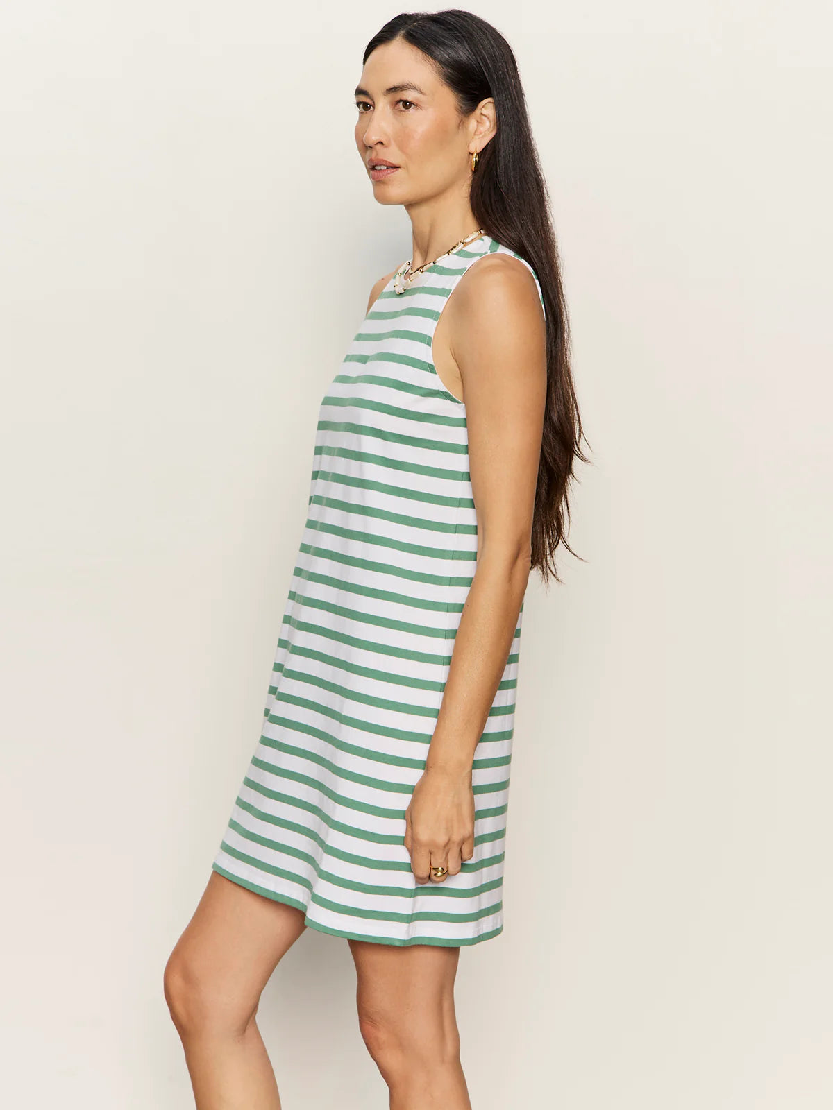 white and green mini dress