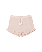pj short in like pink with a tie and ruffle leg