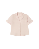 short sleeve pj top with ruffle sleeve and buttons down the front