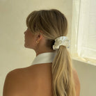 white silk scrunchie