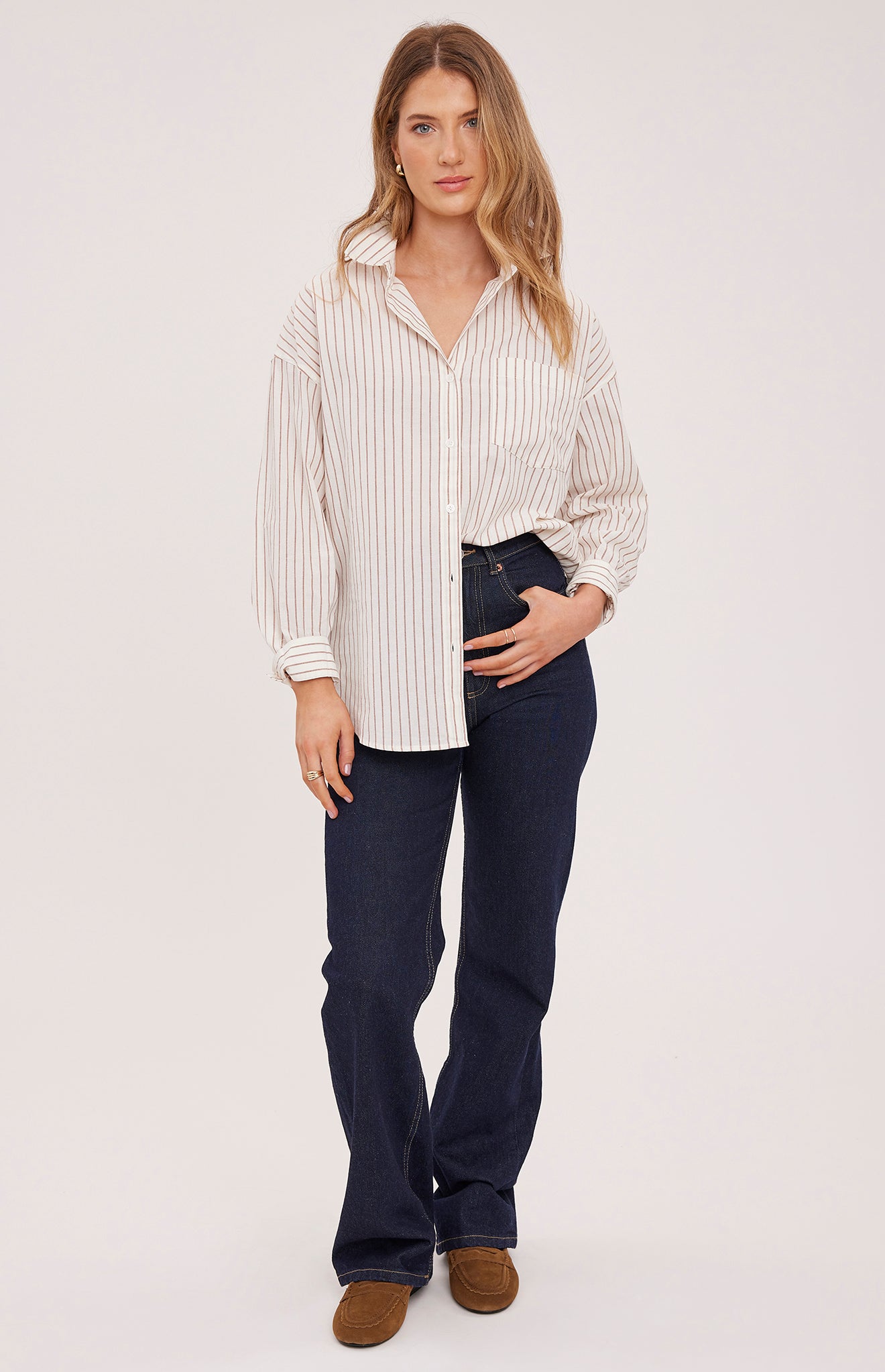 white blouse with tan stripes