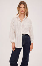white blouse with tan stripes