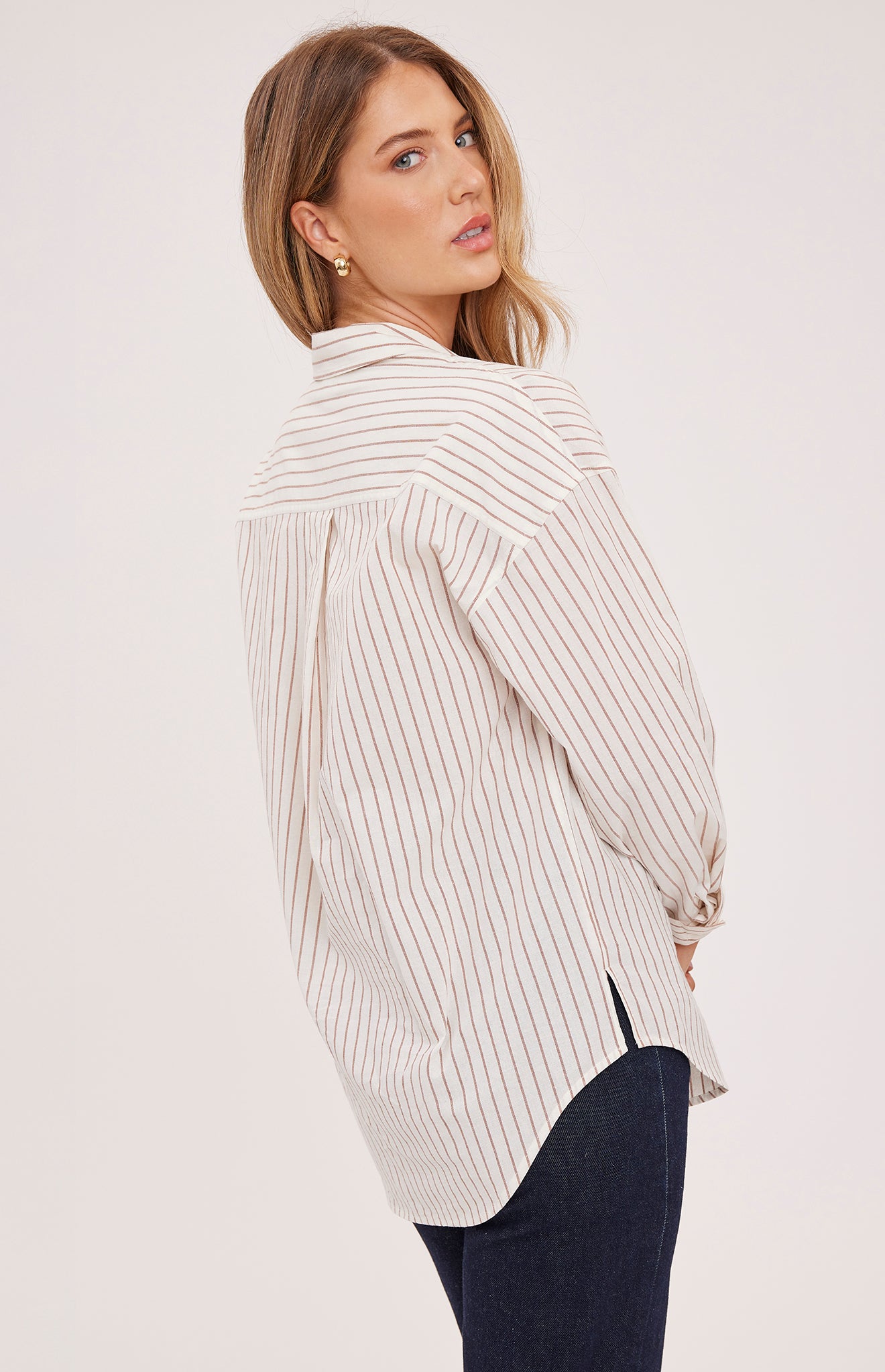 white blouse with tan stripes