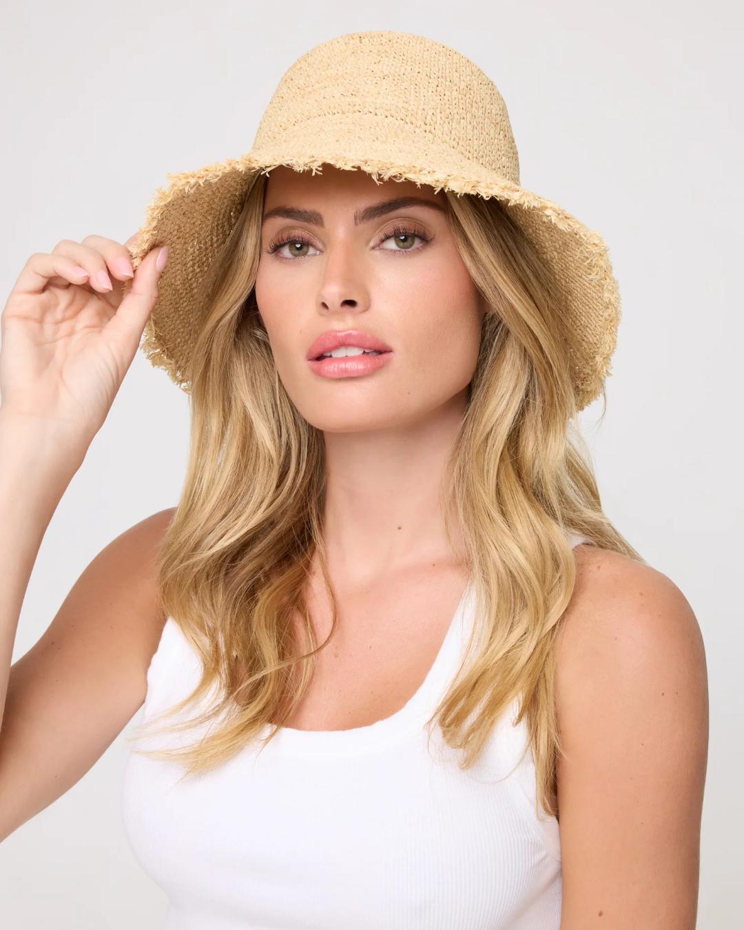 straw bucket hat in beige
