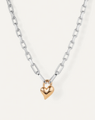two tone statement link necklace with heart pendant 