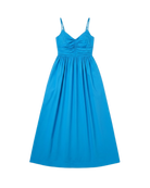 blue midi dress with ruched top