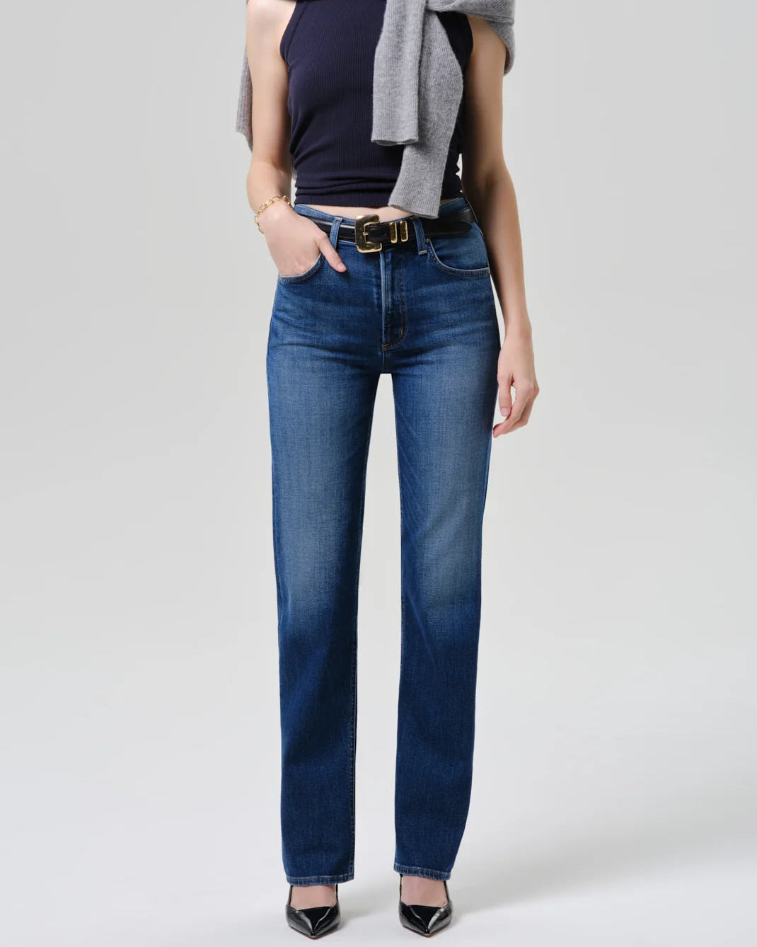 straight leg medium denim pant