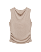 beige tank top with cowl neck