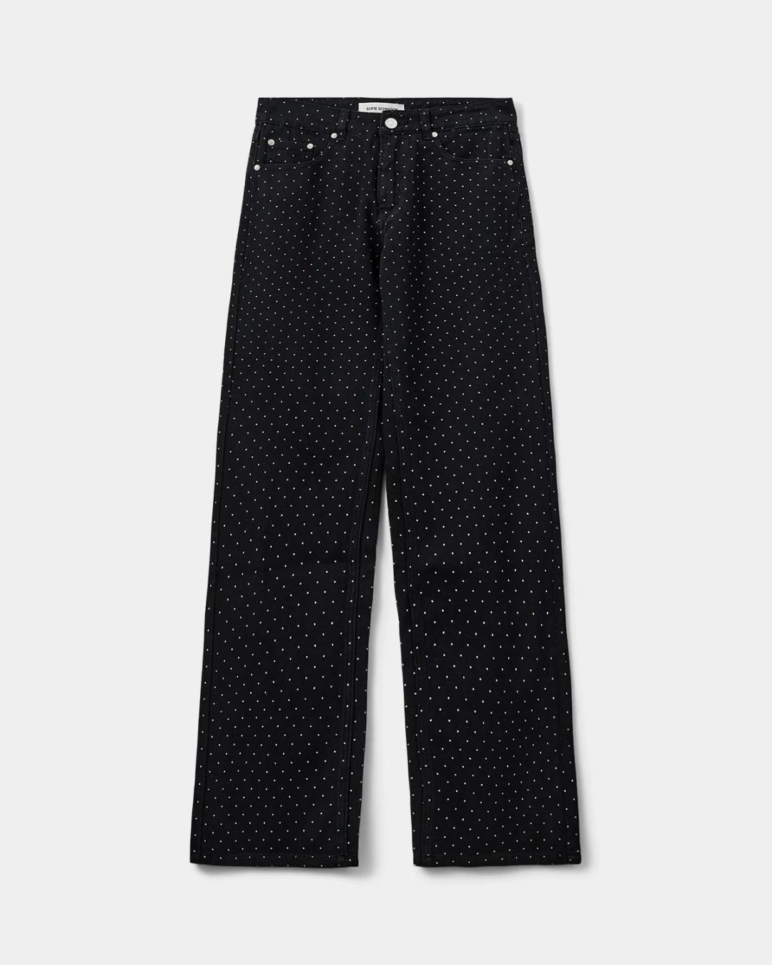 black relaxed jean with rhinestones all over