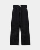 black relaxed jean with rhinestones all over