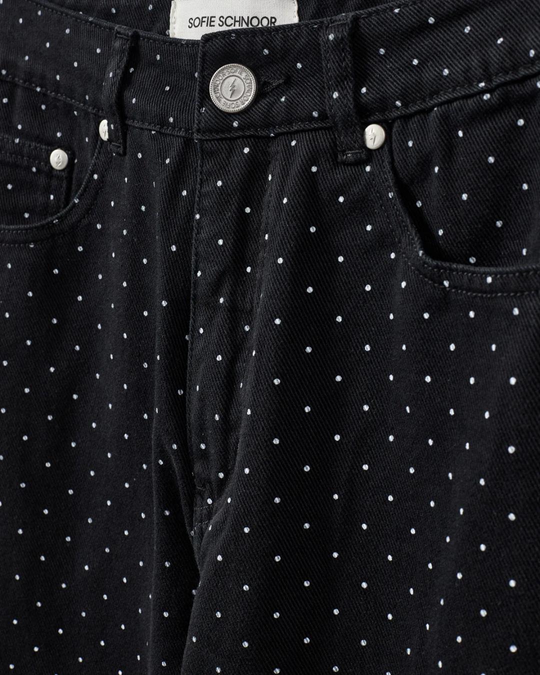 black relaxed jean with rhinestones all over
