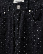 black relaxed jean with rhinestones all over