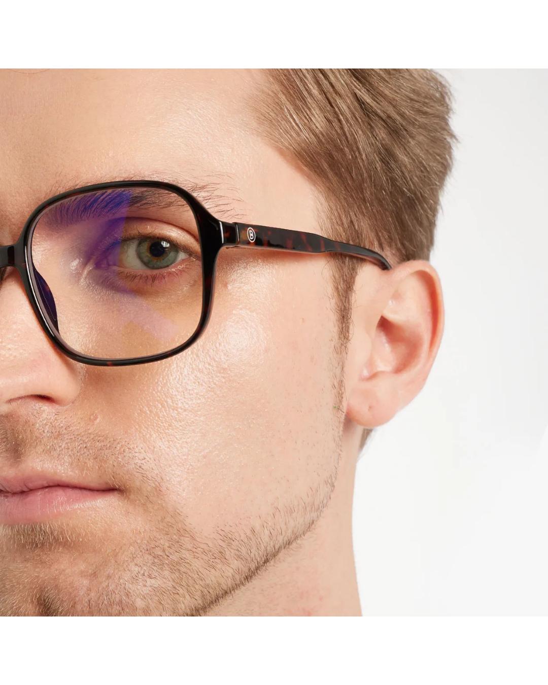 eyeglasses with a tortoise frame