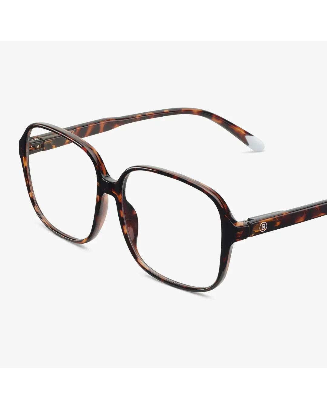 eyeglasses with a tortoise frame