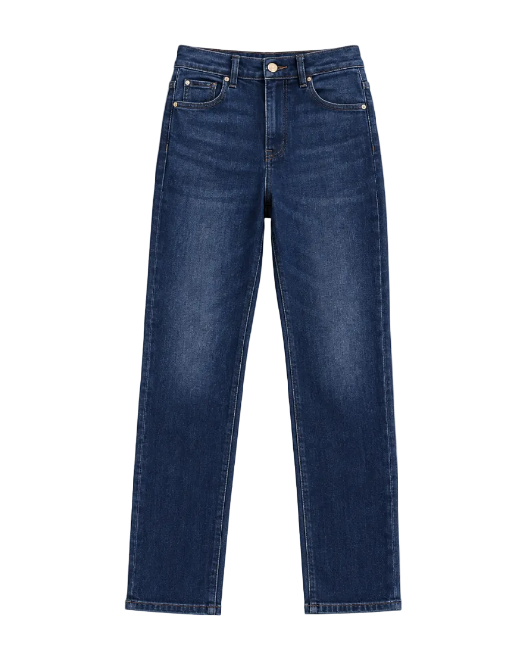 dark blue denim pants wth a straight leg