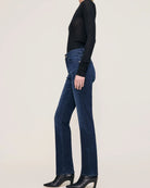 dark blue denim pants wth a straight leg