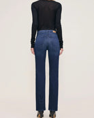 dark blue denim pants wth a straight leg