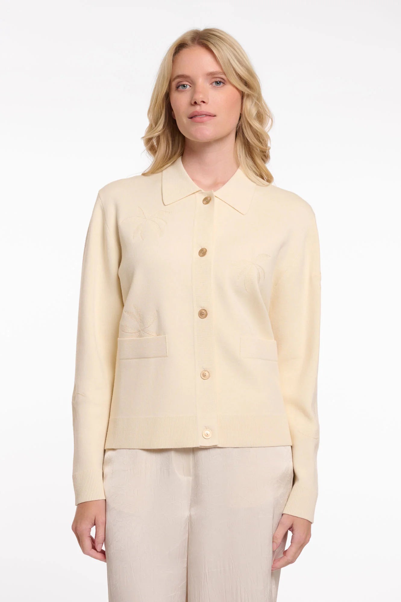 cream cardigan with a collar
