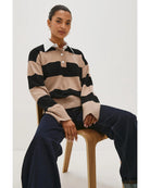striped rugby sweater in beige and black