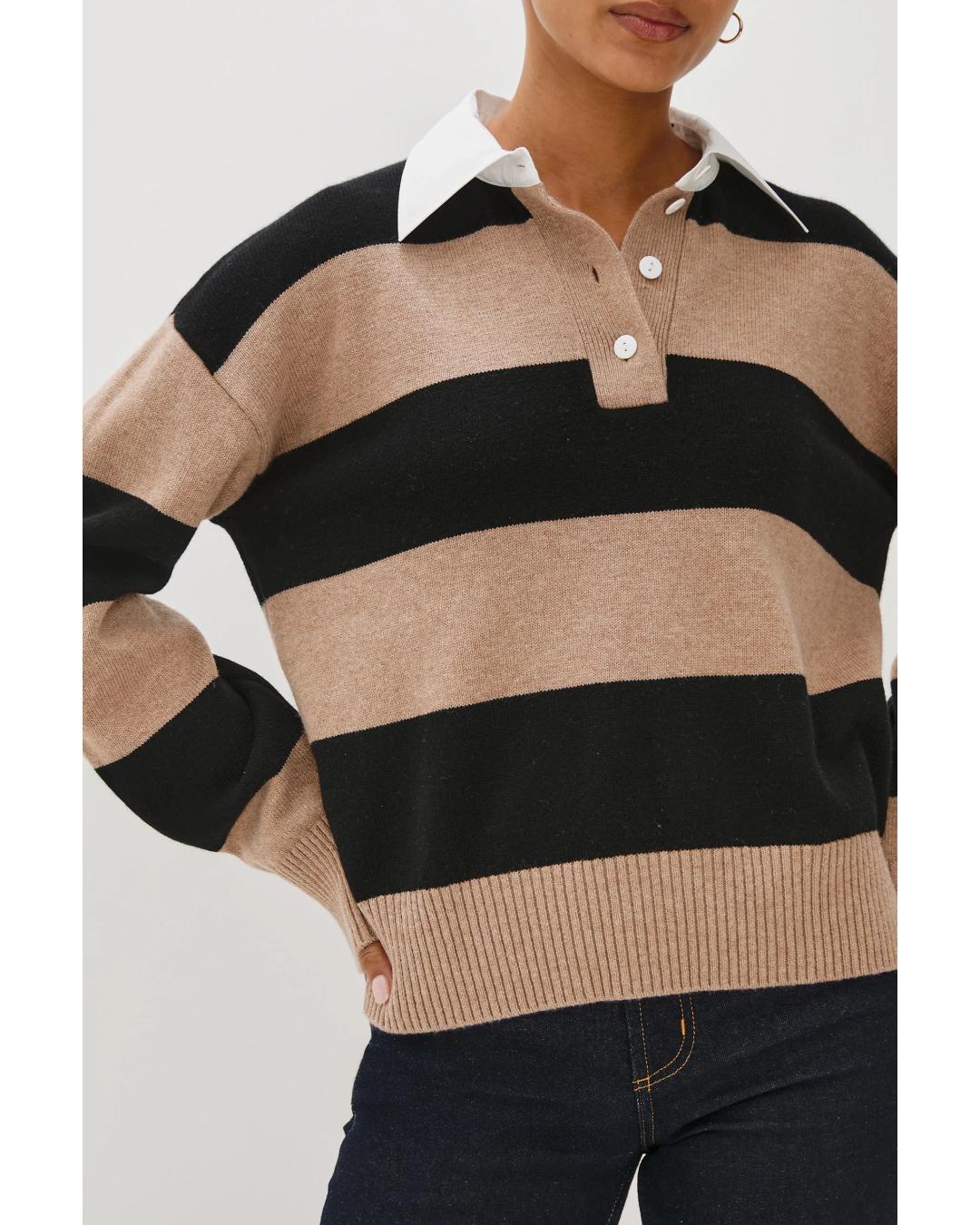 striped rugby sweater in beige and black