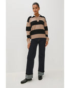 striped rugby sweater in beige and black