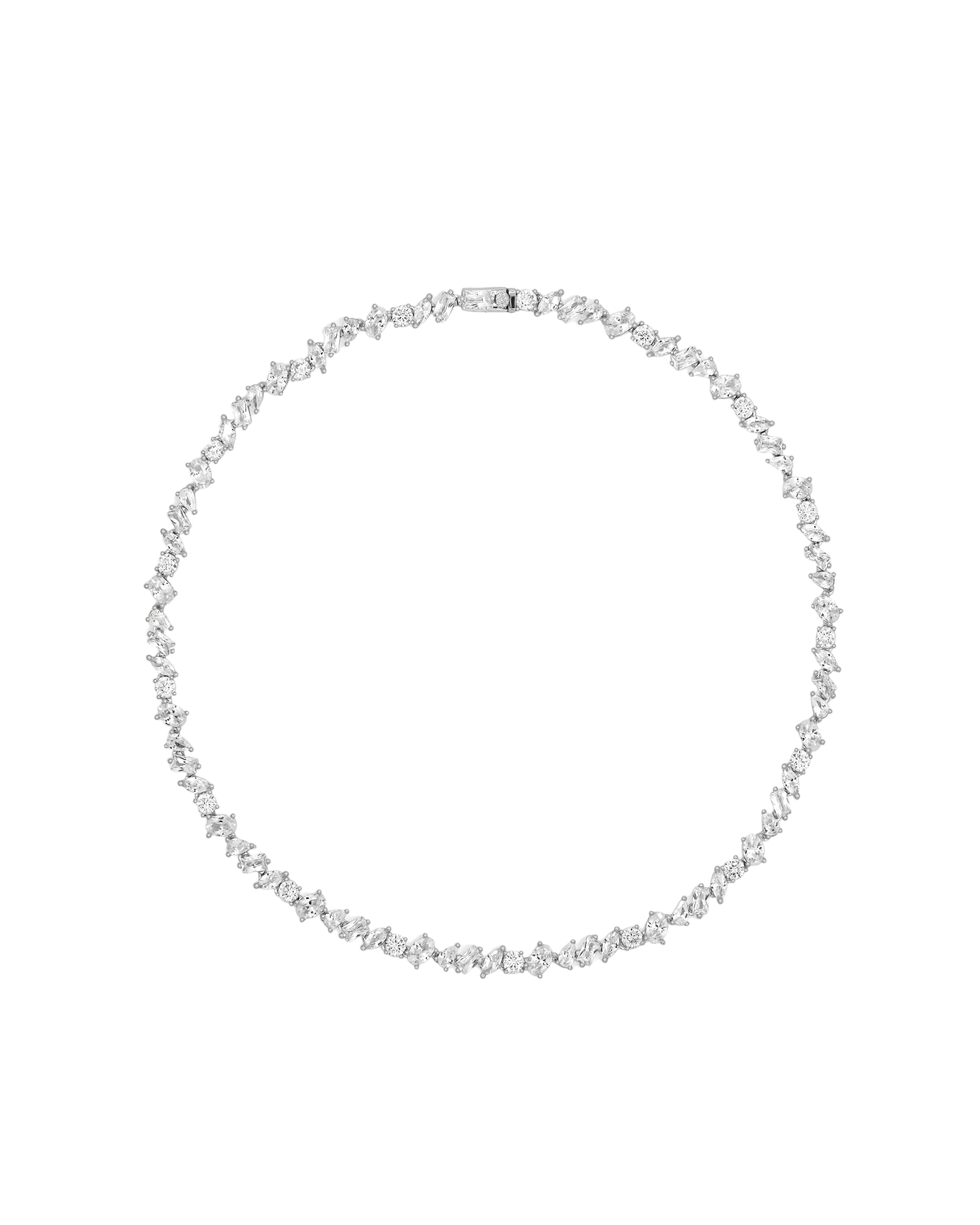 pear shaped diamond tennis necklace in silver