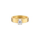 gold band with a pear shaped diamond