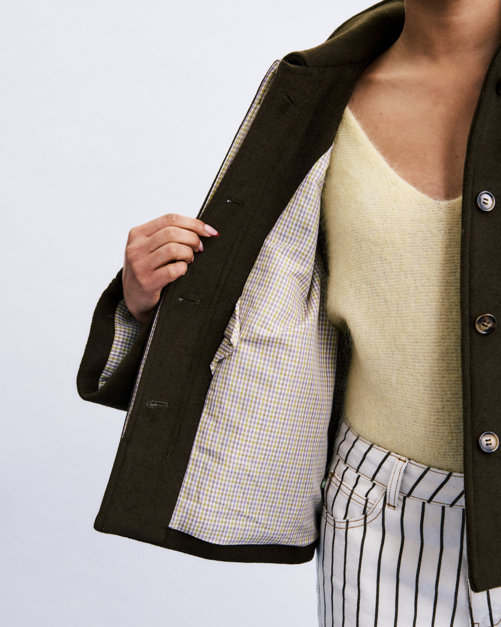 khaki cropped peacoat 