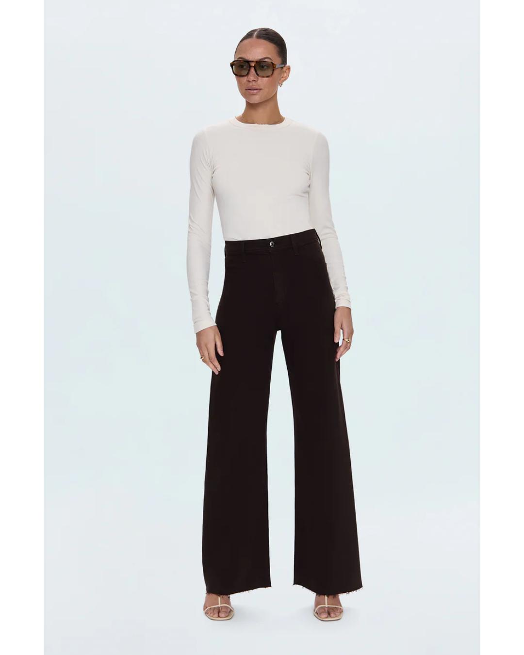 wide leg high rise brown jeans