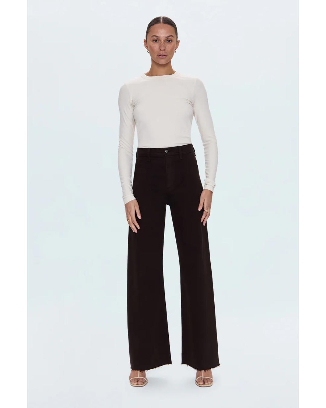 wide leg high rise brown jeans