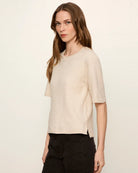 short sleeve knit sweater top in beige