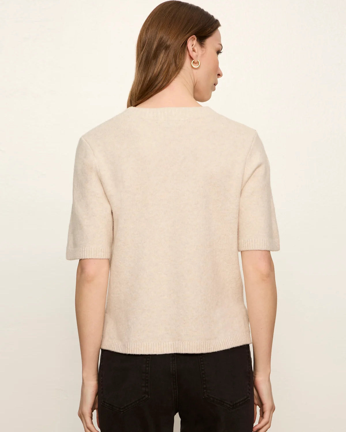 short sleeve knit sweater top in beige