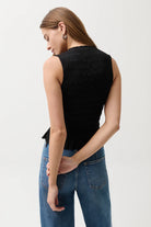 black ruched tank top with peplum bottom