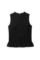 black ruched tank top with peplum bottom