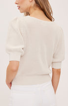 short sleeve knit v-neck sweater top in cream