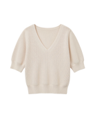 short sleeve knit v-neck sweater top in cream