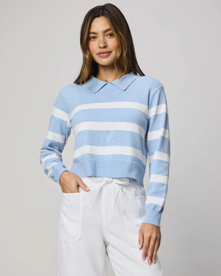 long sleeve light blue and white striped lol sweater