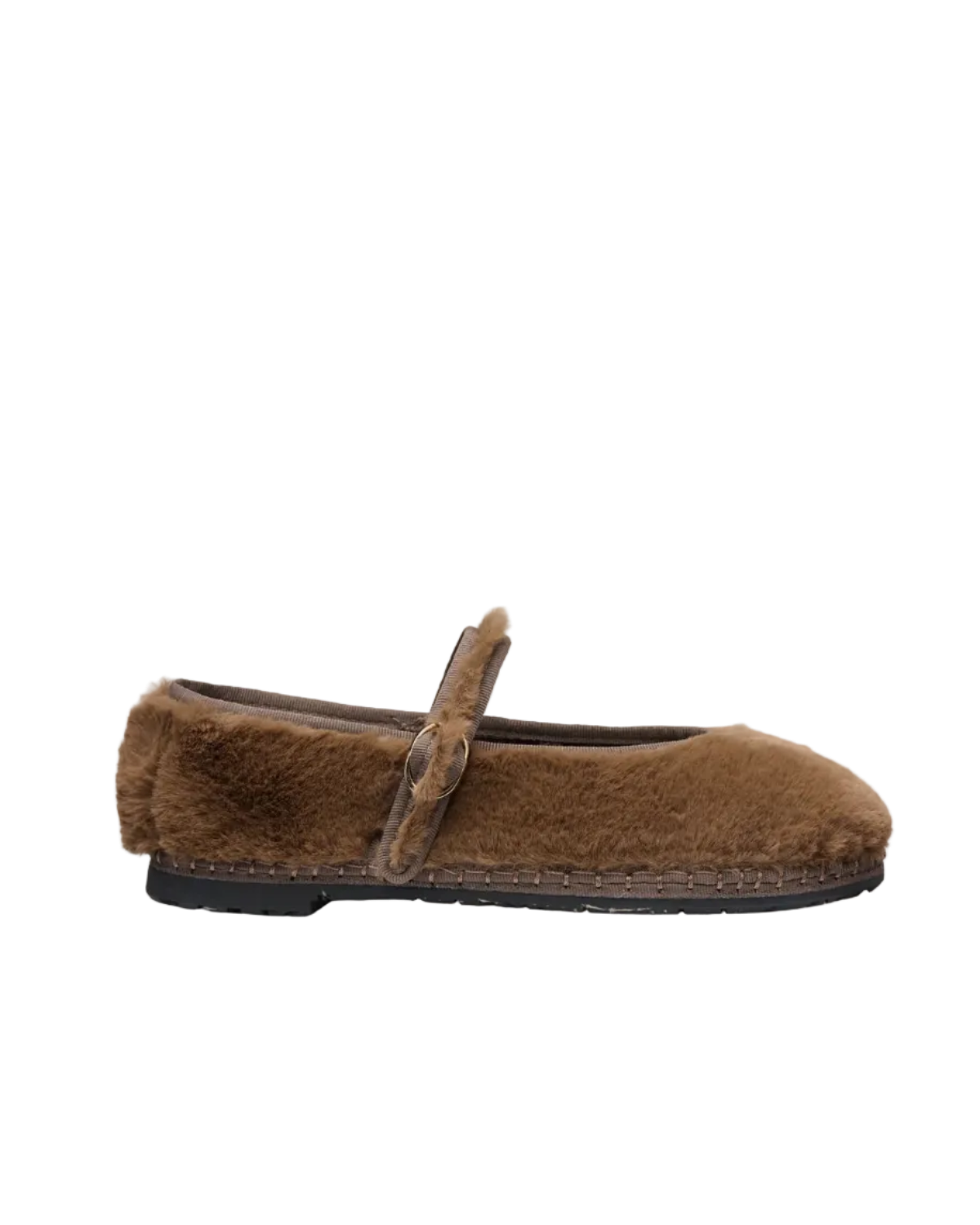 brown faux fur flat shoe