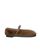 brown faux fur flat shoe